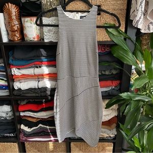 Bebe Black & White Striped Asymmetrical Design Dress Sz XS